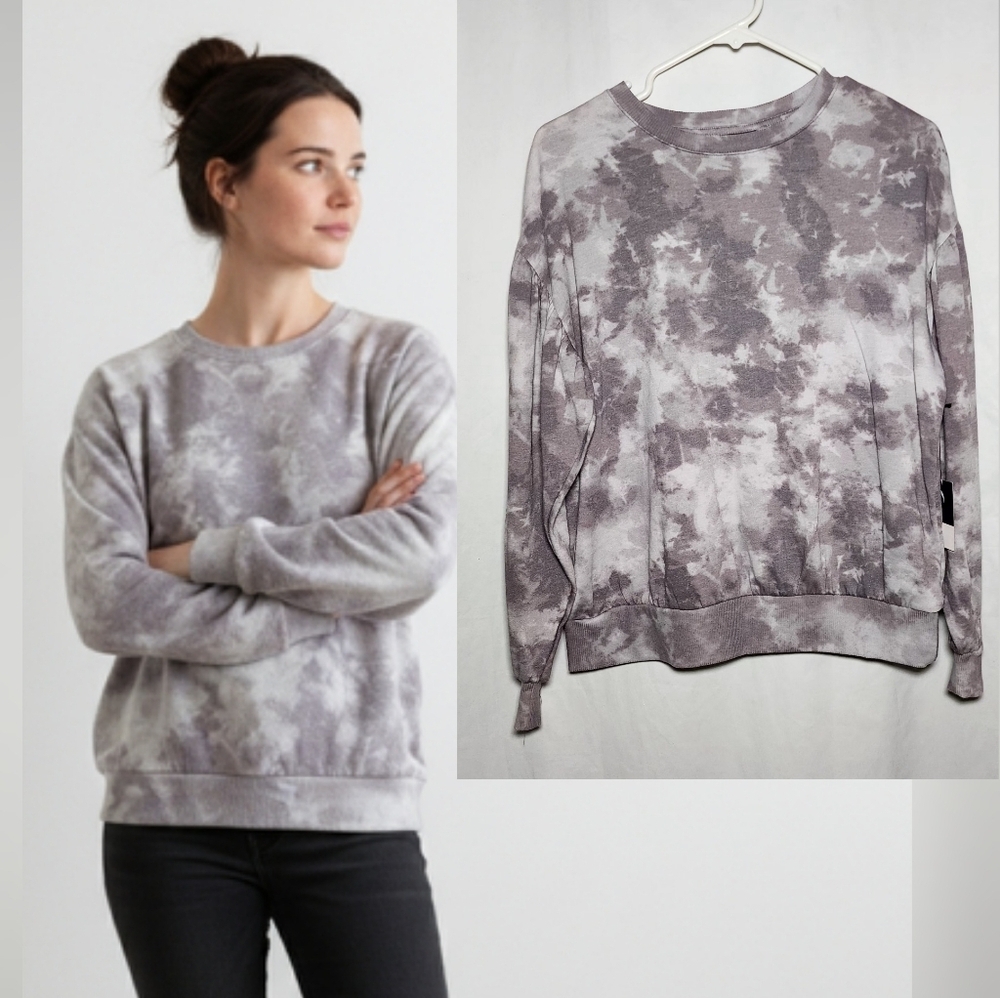 Simply Vera Vera Wang Gray Tie-Dye Crew Neck Sweater